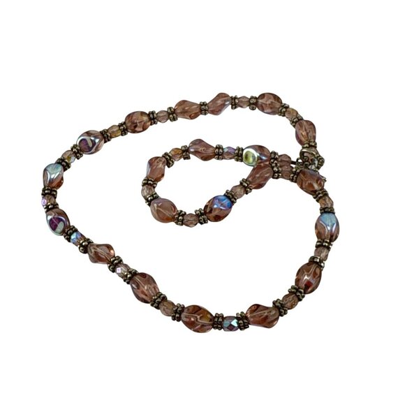 Handmade Purple Glass Bead Necklace with Antique Silver Accents and Heart Clasp - Picture 5 of 7